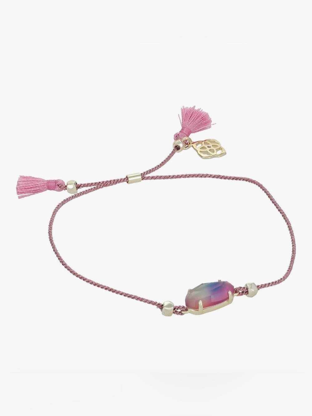 Kendra Scott Pink Cord Bracelet with Rainbow Faceted Stone and Gold Accents